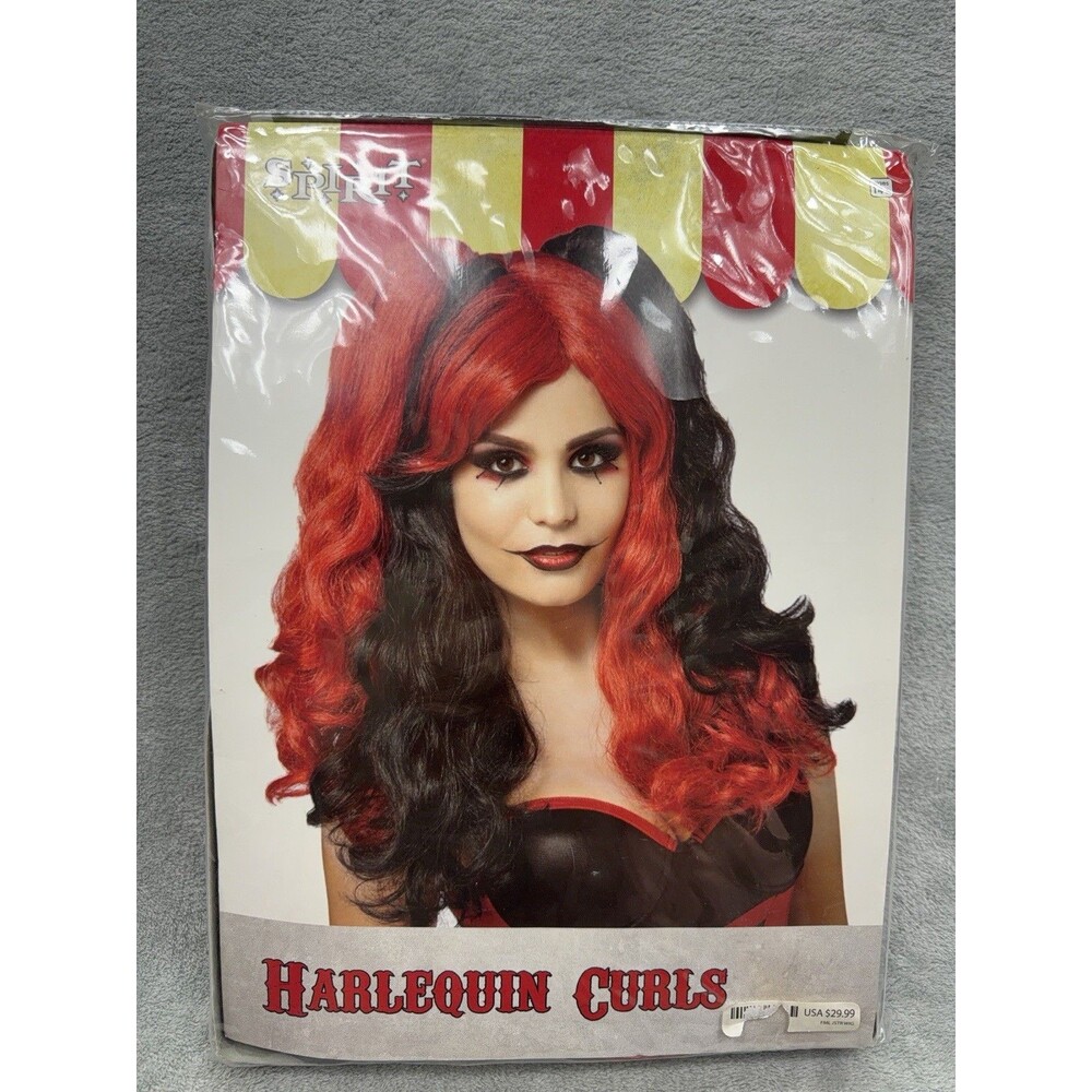 Spirit Harlequin Curls Curly Wig Red/Black One Size Halloween Cosplay Costume